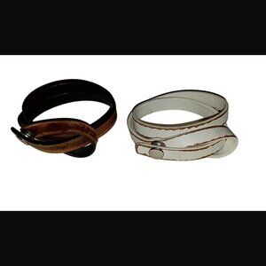 Bauxo Lot Of 2 White And Brown Leather Wrap Bracelet 16.75"